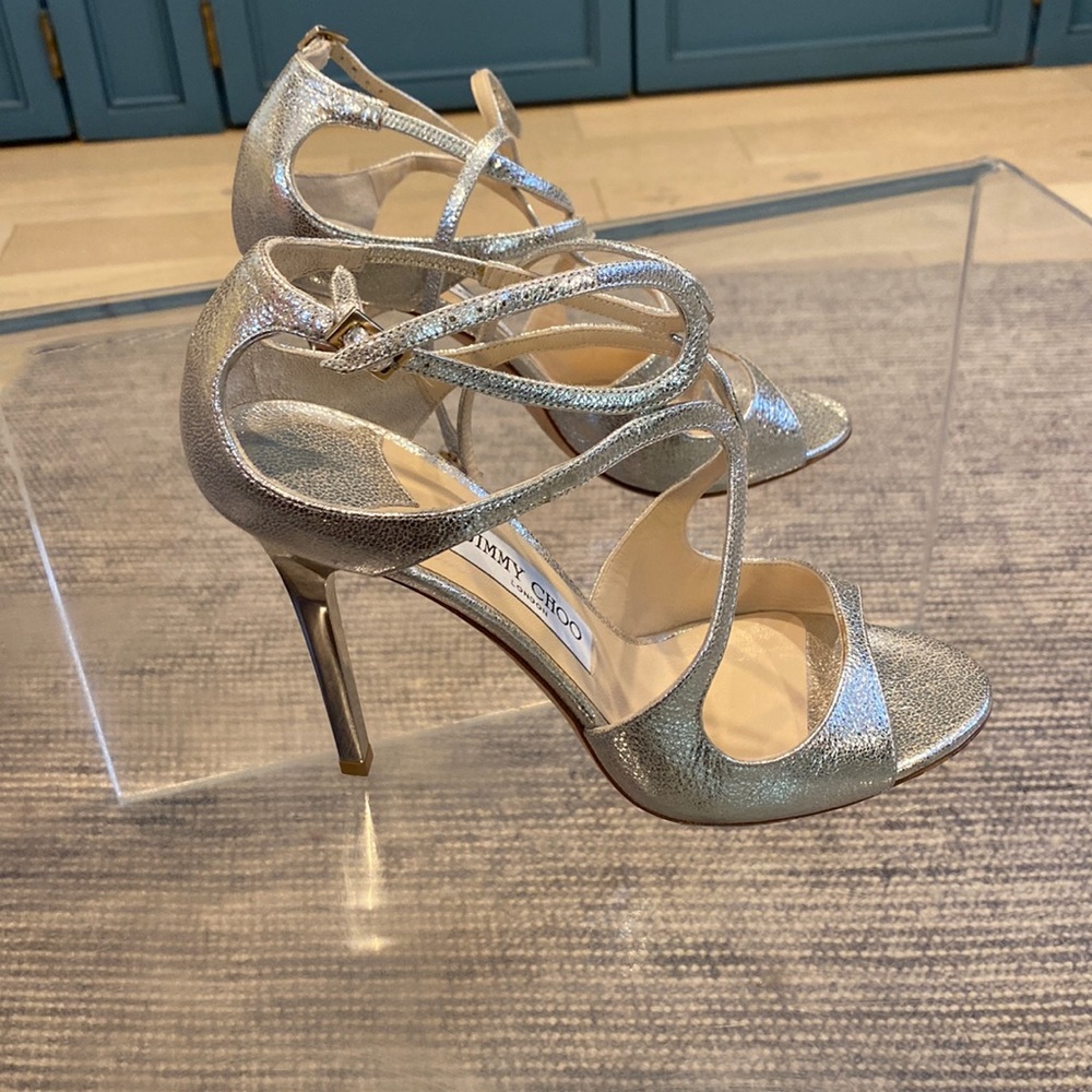 silver Jimmy Choo heels. never worn! perfect condition